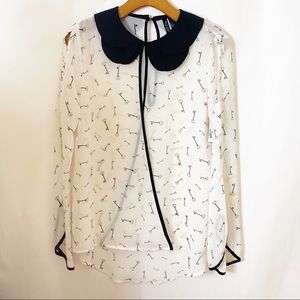 Bisou Bisou sheer key blouse Peter Pan Collar